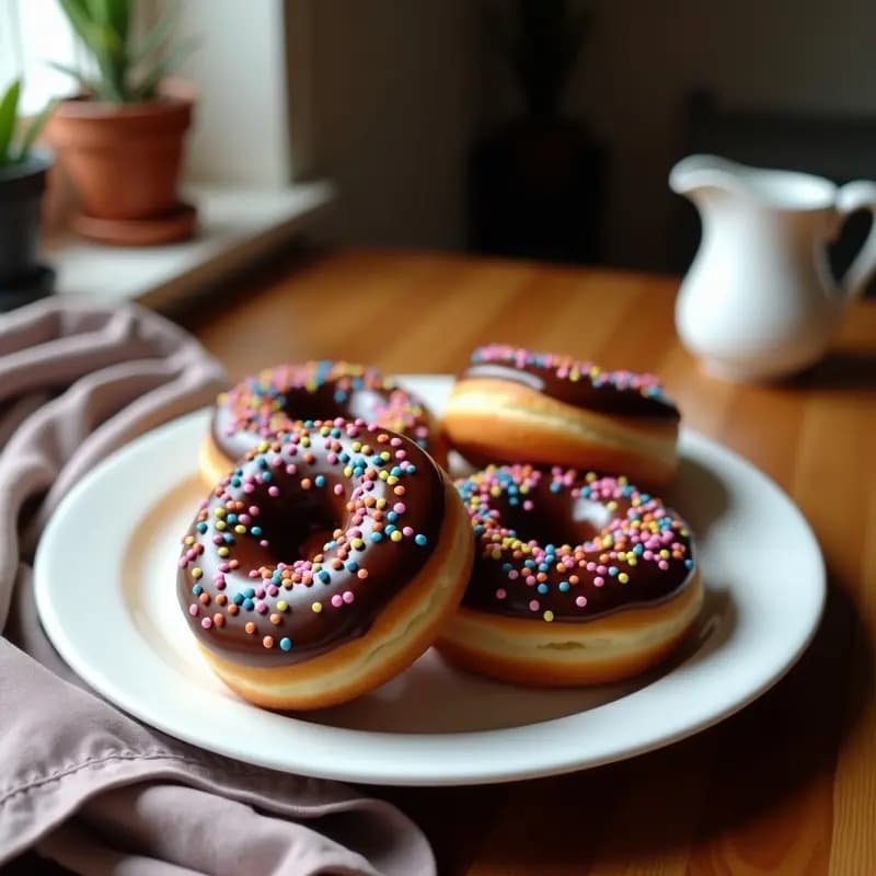Donuts Glaseados con Chocolate y Sprinkles de Colores: Postre para Desayunar como un Rey