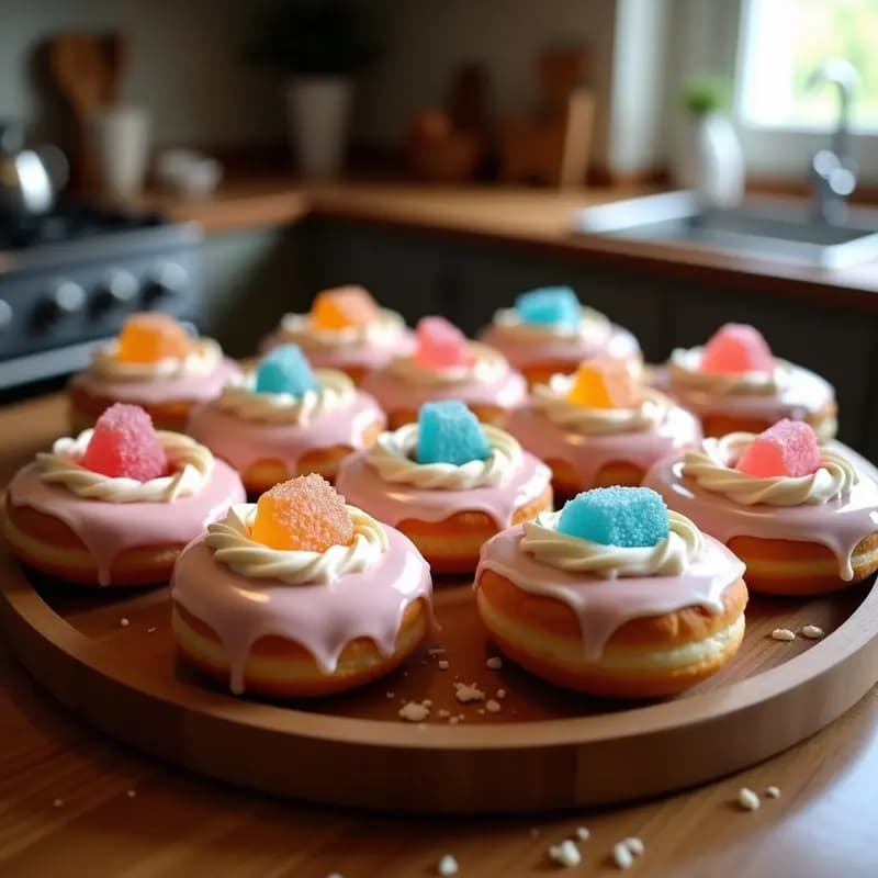 Donuts Glaseados con Toppings de Gominolas y Crema de Avellanas: Dulce Pecado en Forma de Rosquilla