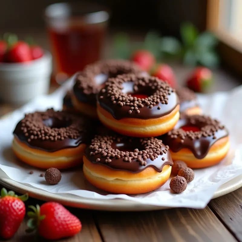 Donuts Rellenos de Mermelada de Fresa y Cubiertos de Cereales con Chocolate: Desayuno Dulce que es una Tentación