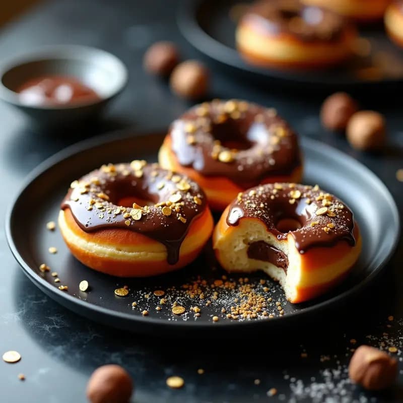 Donuts Rellenos de Nutella y Queso Mascarpone con Topping de Virutas de Oro Comestible: Postre de Influencer