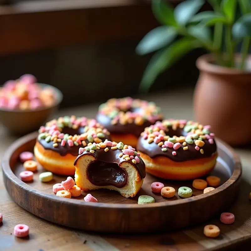 Donuts Rellenos de Crema de Chocolate y Cubiertos de Cereal: Postre que Te Transporta a la Infancia