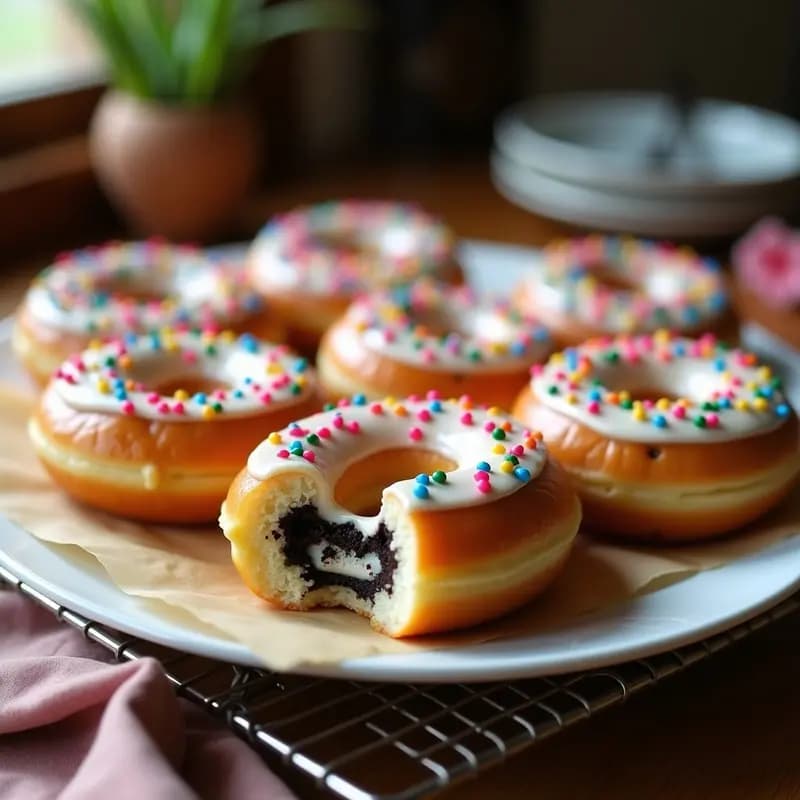 Donuts Rellenos de Crema de Oreo y Cubiertos de Chocolate Blanco con Sprinkles: Postre de Ensueño