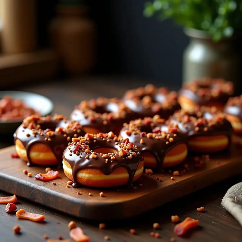 Donuts Rellenos de Nutella y Bacon Crujiente: Desayuno Americano Indulgente