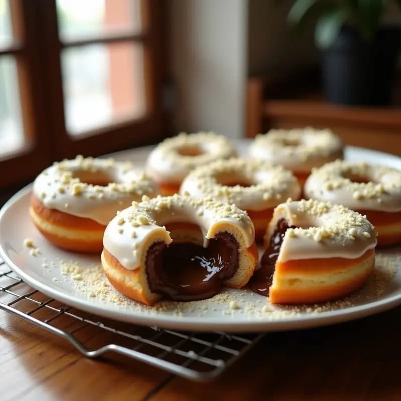 Donuts Rellenos de Nutella y Bañados en Chocolate Blanco: Desayuno Decadente