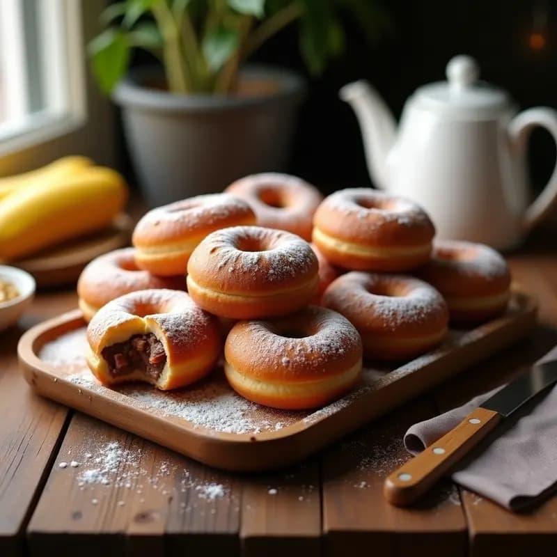 Donuts Rellenos de Nutella, Plátano y Trozos de Bacon: Desayuno Decadente