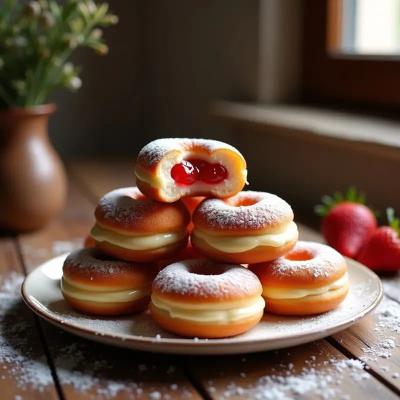 Donuts Rellenos de Queso Cream Cheese y Mermelada de Fresa: Desayuno o Postre
