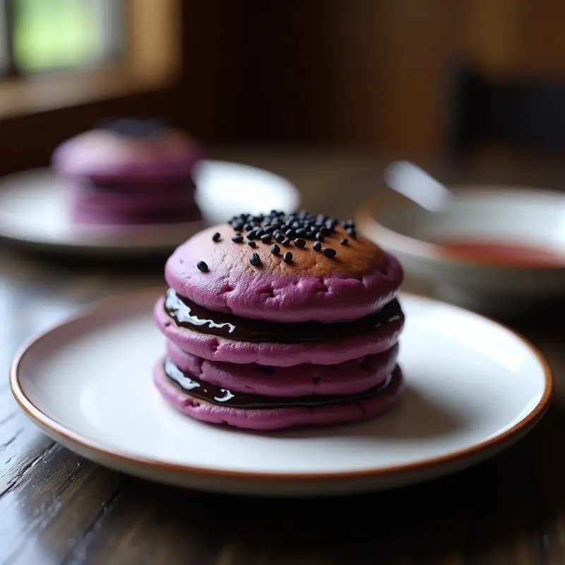 Dorayaki de Batata Morada y Crema de Sésamo Negro: Postre Japonés Sin Azúcar en Airfryer