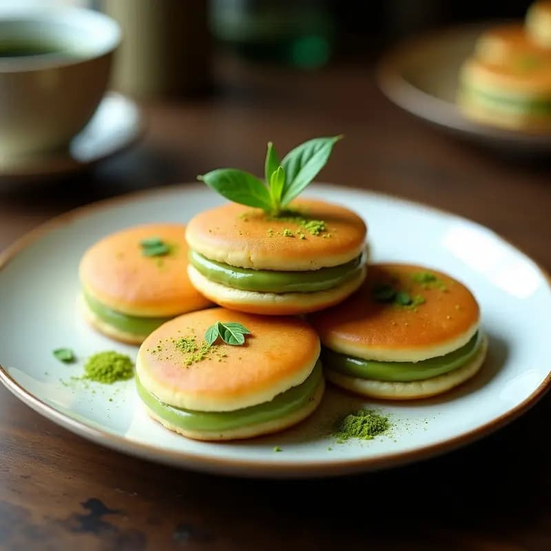 Dorayaki Japones con Relleno de Crema de Matcha: Panqueques Dulces Tradicionales