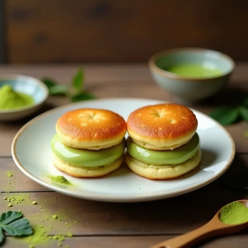 Dorayaki Japonés Relleno de Crema de Matcha: Postre Esponjoso y Antioxidante