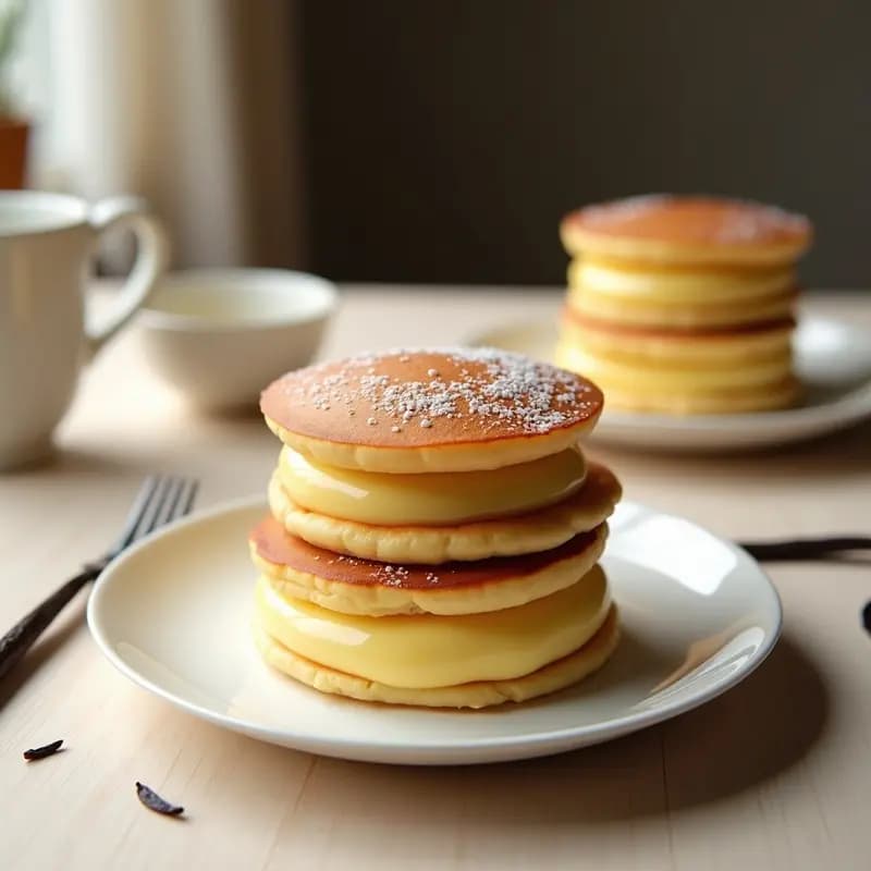 Dorayaki de Pancake y Crema Pastelera: Postre Japonés con Relleno de Vainilla