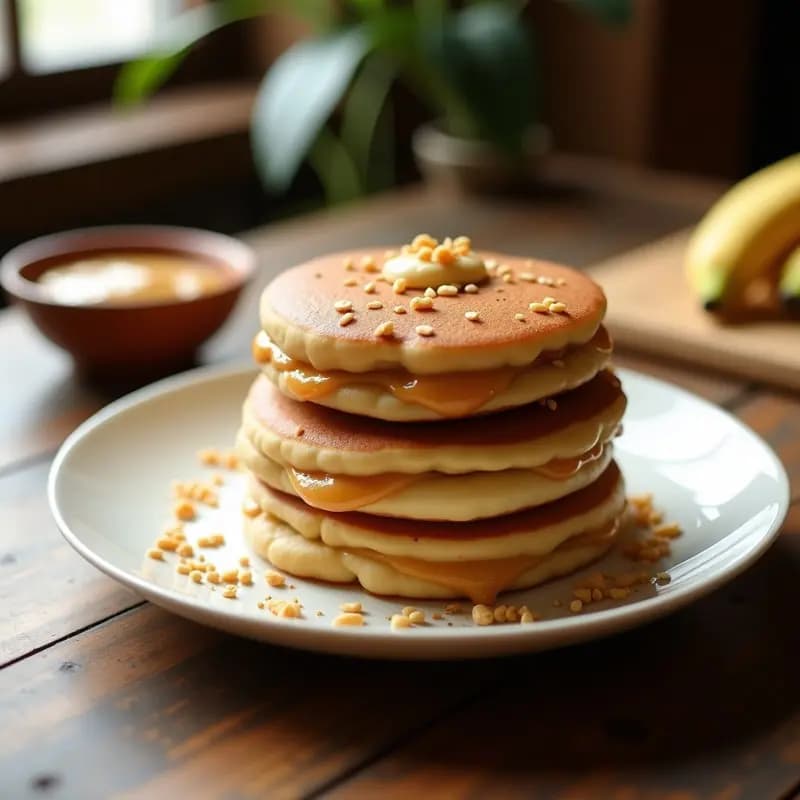 Dorayaki Vegano con Relleno de Crema de Cacahuete y Plátano: Postre Japonés Sin Huevos