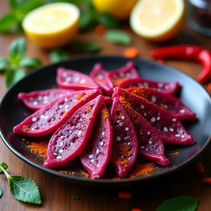 Dragon Fruit Jerky: Carne de Pitaya Deshidratada con Toque Picante de Chile en Polvo