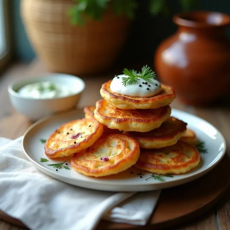 Draniki Bielorrusos de Patata y Cebolla: Tortitas Crujientes en Airfryer con Crema Agria Vegana