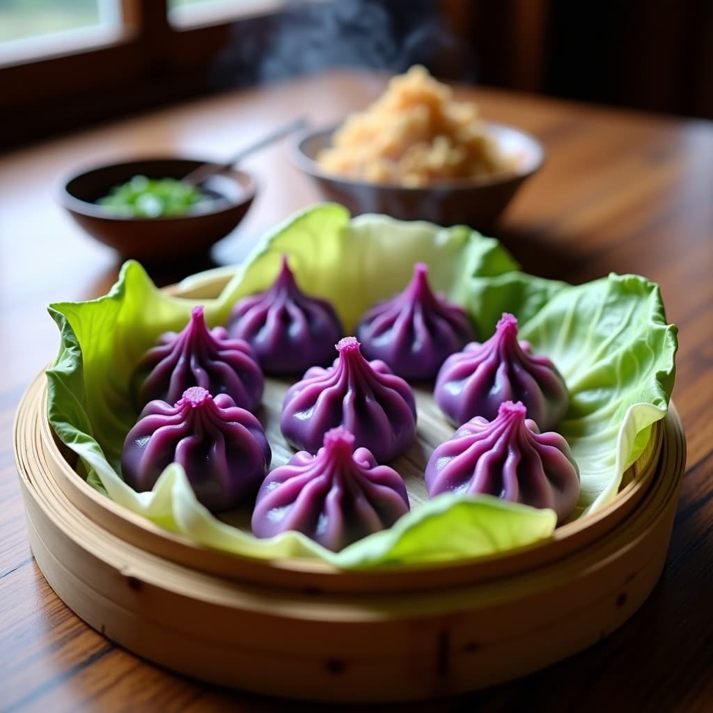 Dumplings de Batata Morada y Tofu Sedoso: Receta China al Vapor Sin Harina y Keto