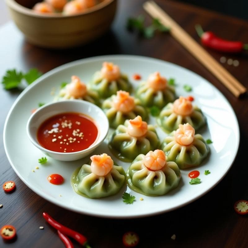 Dumplings de Calabacín y Gambas al Vapor: Receta China con Salsa de Chile y Ajo