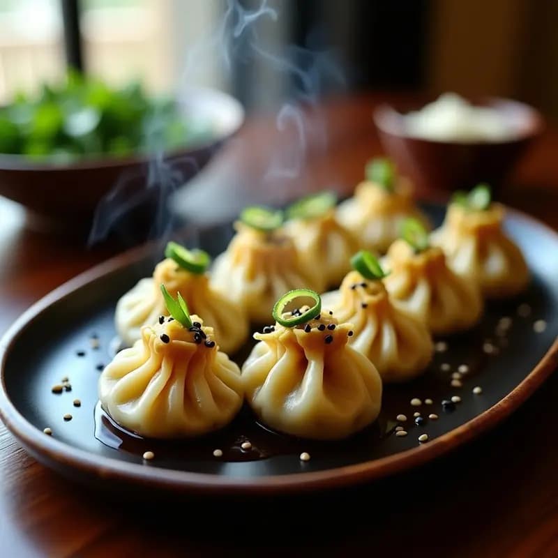Dumplings de Calabacín y Queso de Cabra con Salsa de Soja Dulce: Aperitivo Chino Gourmet