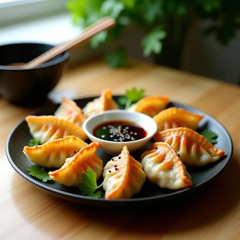 Dumplings Japoneses de Camarón y Cilantro: Gyozas Crujientes en Airfryer con Salsa Ponzu