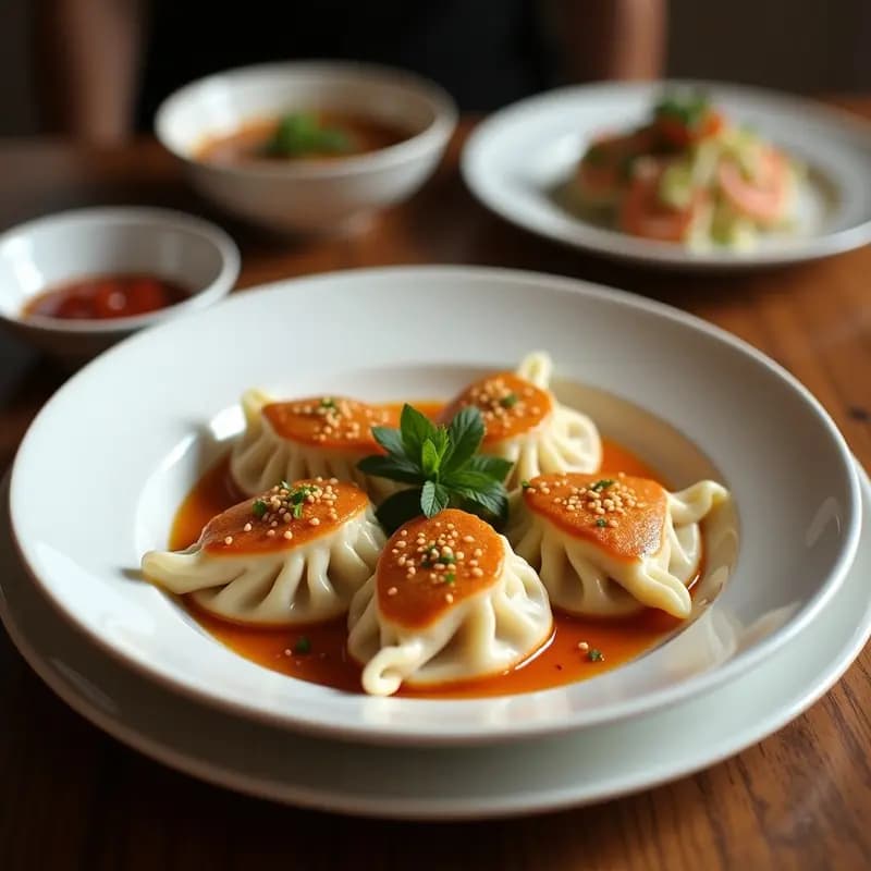 Dumplings de Camarón y Cebollino con Salsa de Sésamo y Chile: Receta China en Olla al Vapor