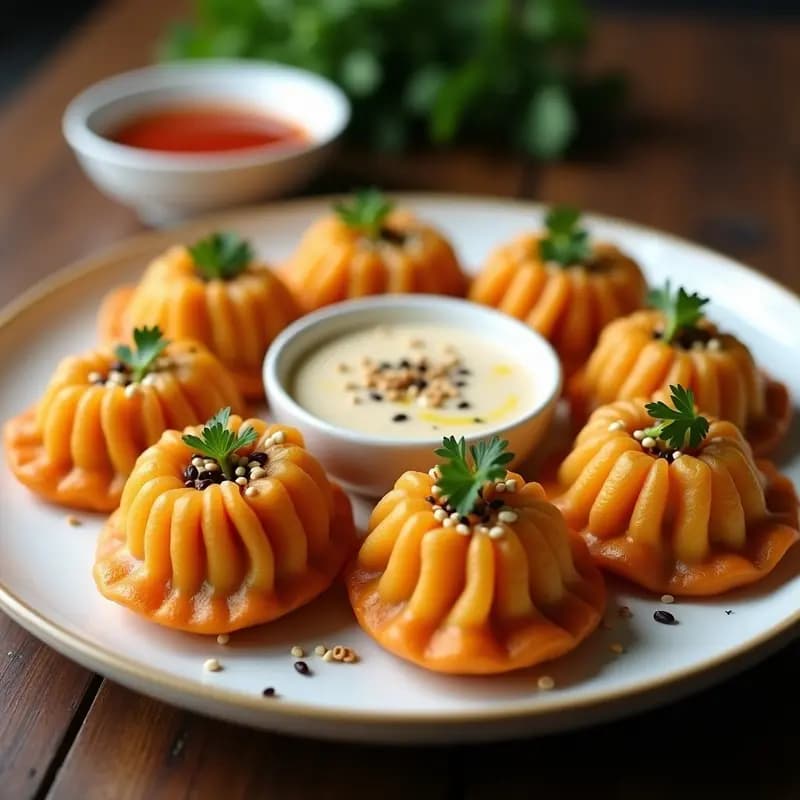 Dumplings de Camote y Cacahuete con Salsa de Sésamo: Aperitivo Chino Vegano y Crujiente