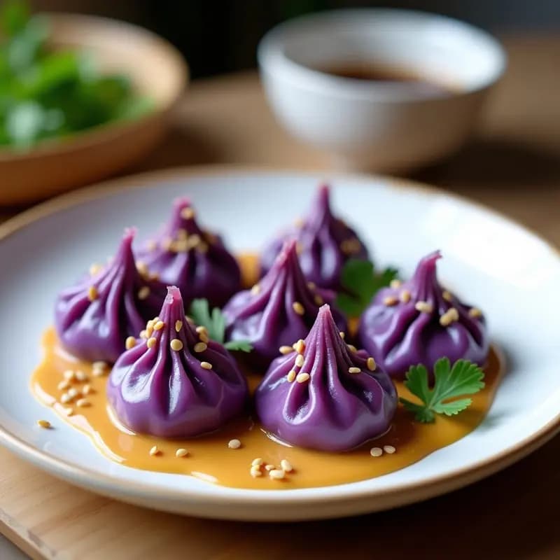 Dumplings de Camote y Cúrcuma al Vapor: Receta China Sin Gluten con Salsa de Tahini