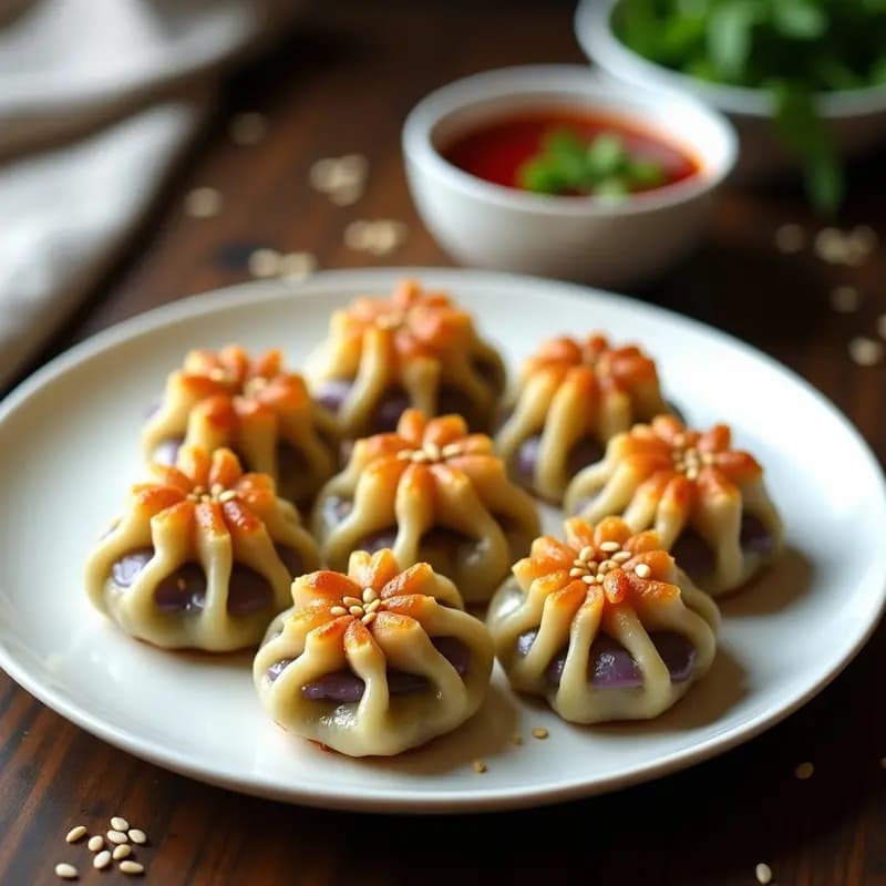 Dumplings de Camote Morado y Espinacas con Salsa de Chili Oil: Receta China en Airfryer
