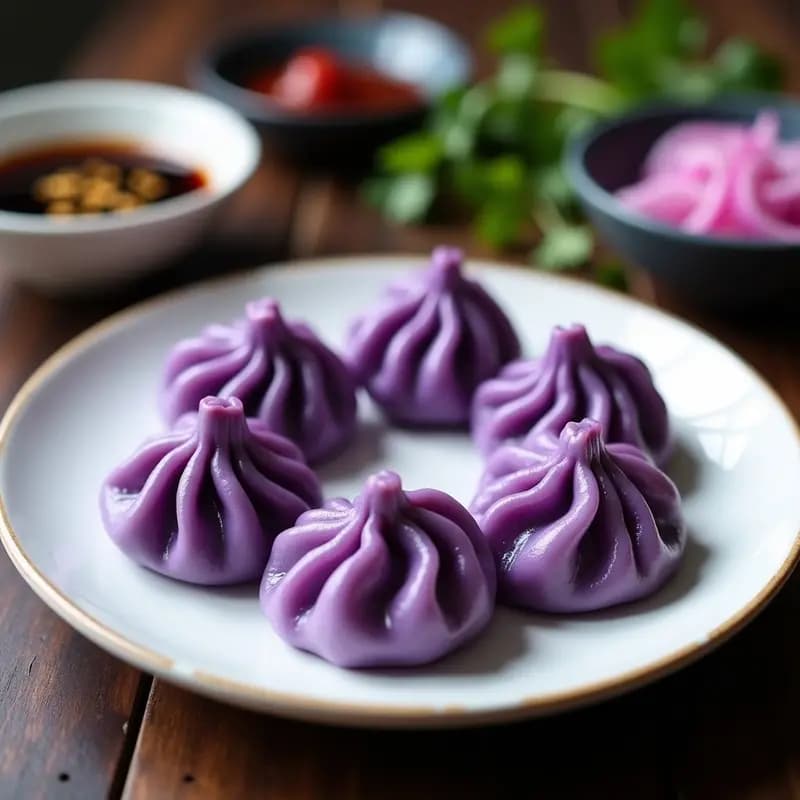 Dumplings de Camote Morado y Queso Vegano: Entrante Chino al Vapor