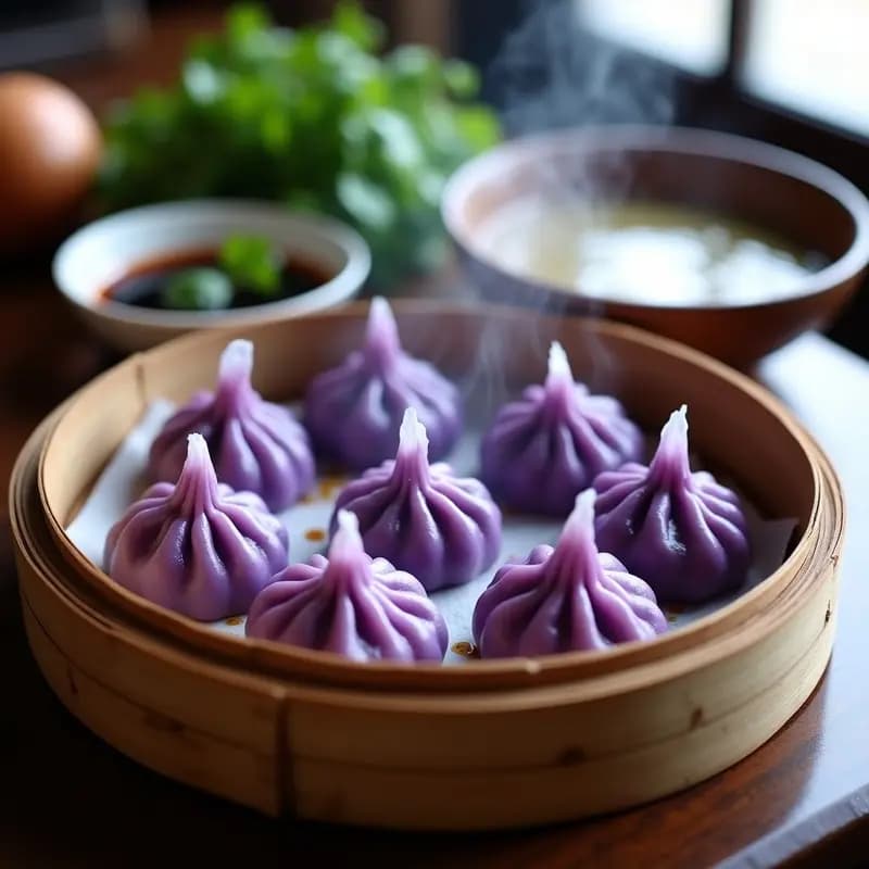 Dumplings de Camote Morado y Liga de Tofu: Receta China Vegana al Vapor