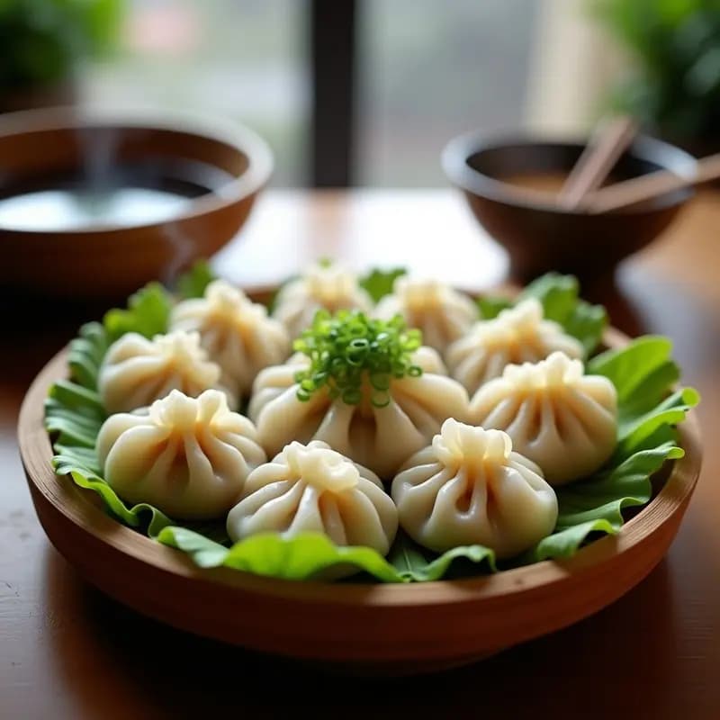 Dumplings de Cerdo y Cebollino con Salsa de Soya y Vinagre: Receta China al Vapor