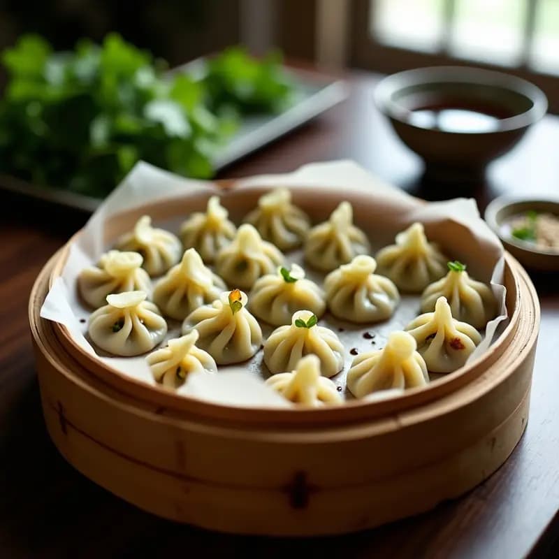 Dumplings Chinas de Espárragos y Champiñones Shiitake: Receta Vegana al Vapor con Salsa de Soja Baja en Sodio