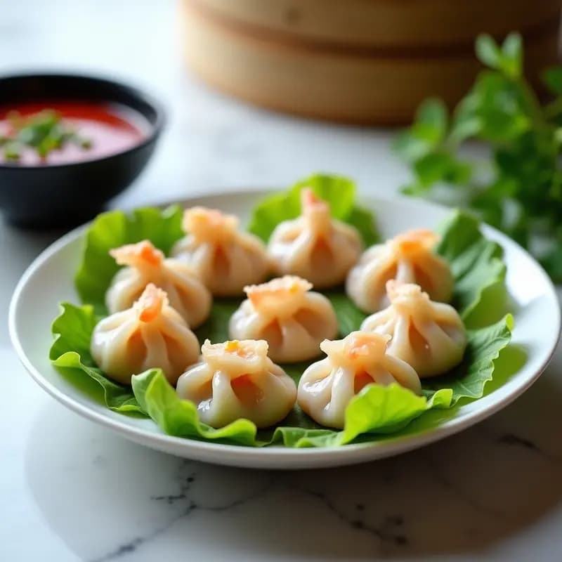 Dumplings Chinos al Vapor con Relleno de Gambas: Receta Casera con Salsa de Chile