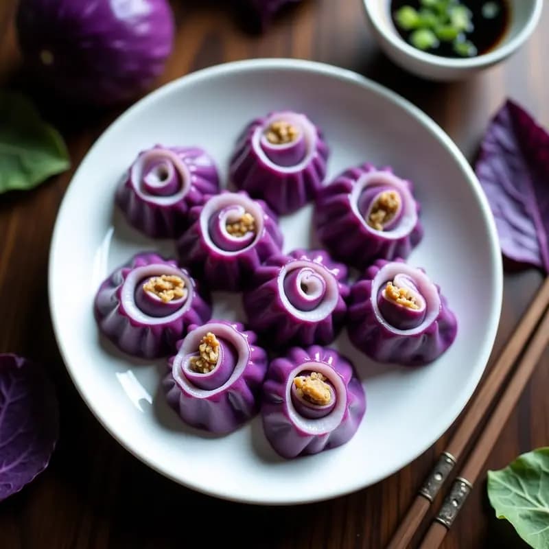 Dumplings de Col Morada con Relleno de Cerdo Picado y Jengibre: Receta China Alta en Proteína