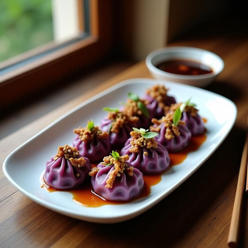 Dumplings de Col Morada y Tofu Ahumado: Receta China Vegana con Salsa de Sésamo y Soja