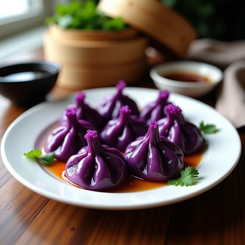 Dumplings de Col Morada Rellenos de Tofu y Cacahuete: Entrante Chino Vegano al Vapor