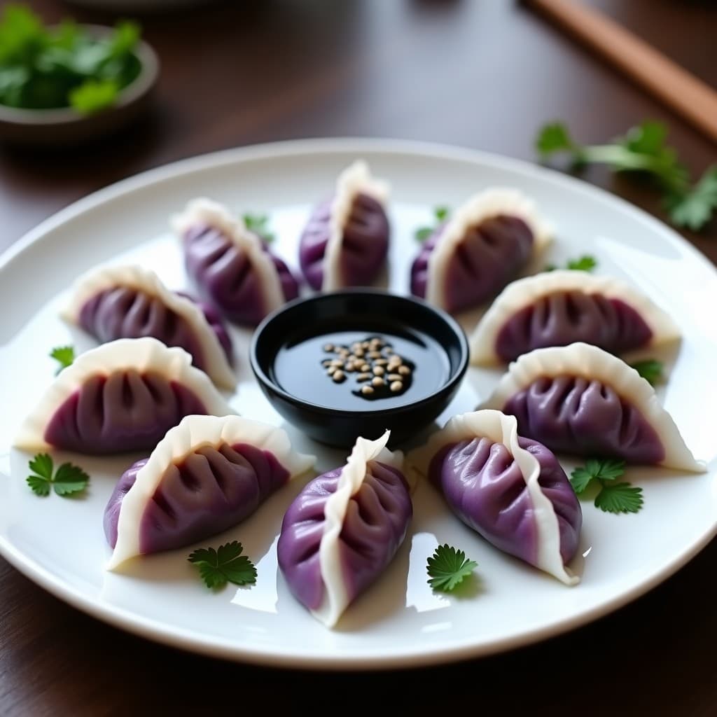 Dumplings de Col Morada y Tofu Sedoso: Receta en Olla Exprés con Salsa de Sésamo Negro