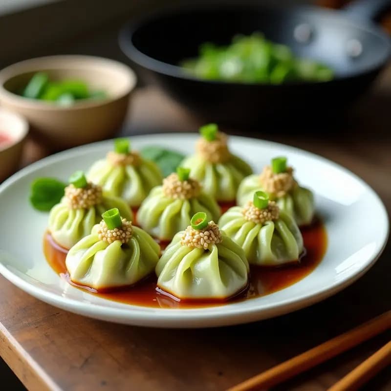 Dumplings de Col Rellenos de Cerdo y Repollo: Receta China en Wok con Salsa de Soya baja en sodio