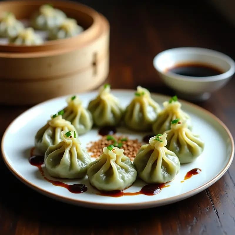 Dumplings de Col Rizada y Tofo con Salsa de Sésamo: Receta China en Vapor