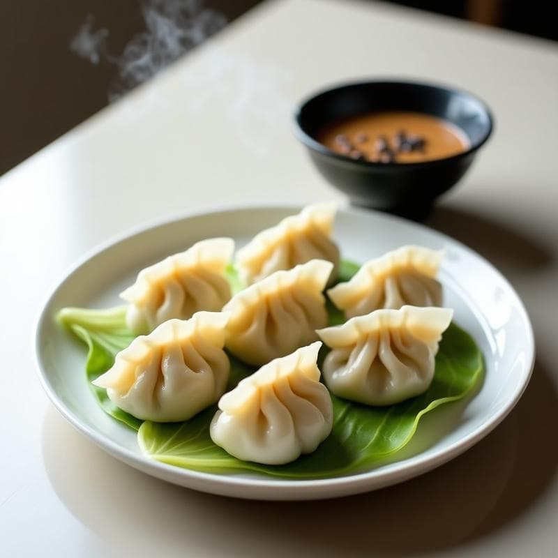 Dumplings de Coliflor y Hongos Shiitake con Salsa de Sésamo y Miso: Aperitivo Japonés Sin Gluten al Vapor