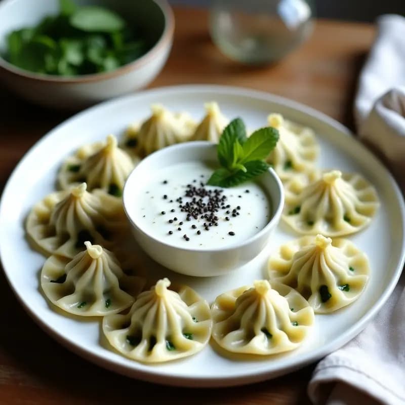 Dumplings de Espinaca y Queso Feta con Salsa de Yogur de Soja: Aperitivo Bulgaro Vegano