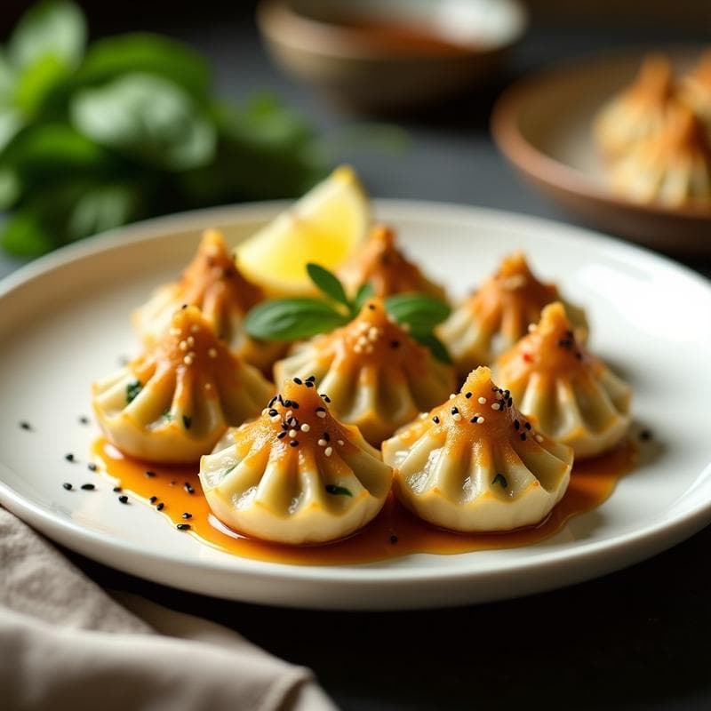Dumplings de Espinaca y Tofu con Salsa de Sésamo y Limón: Receta China Vegana en Sartén Antiadherente
