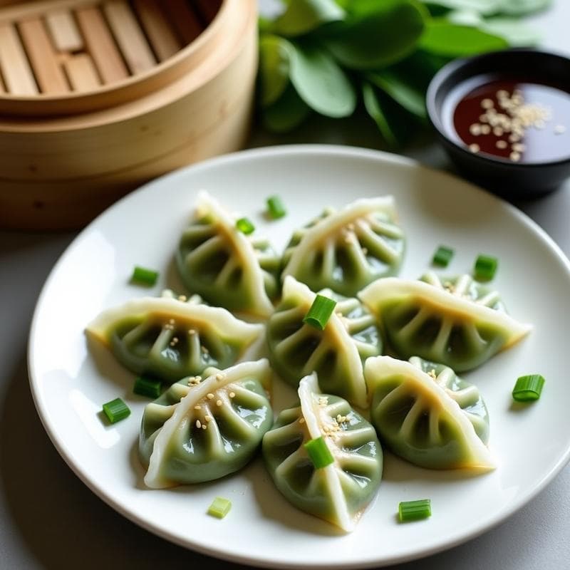 Dumplings de Espinaca y Tofu al Vapor con Salsa de Soja Baja en Sodio: Receta China Saludable