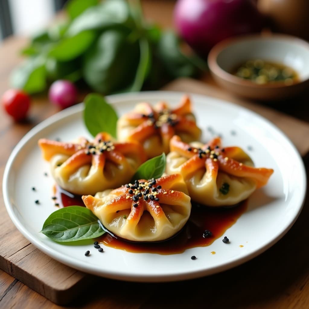 Dumplings de Espinacas y Queso de Castañas en Salsa de Sésamo: Receta en Airfryer Vegana
