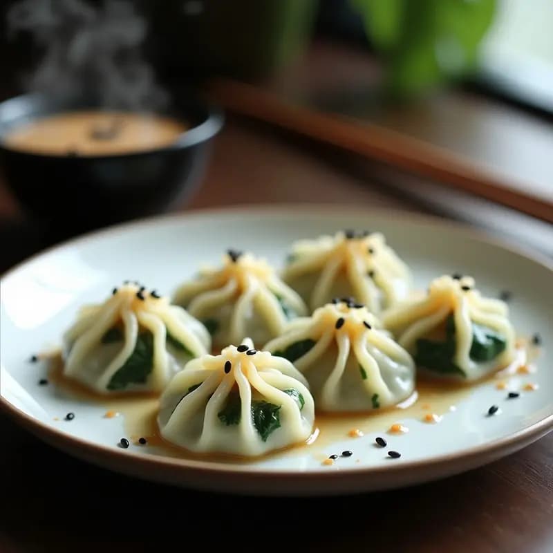 Dumplings de Espinacas y Queso Feta: Receta China en Vaporera con Salsa de Sésamo