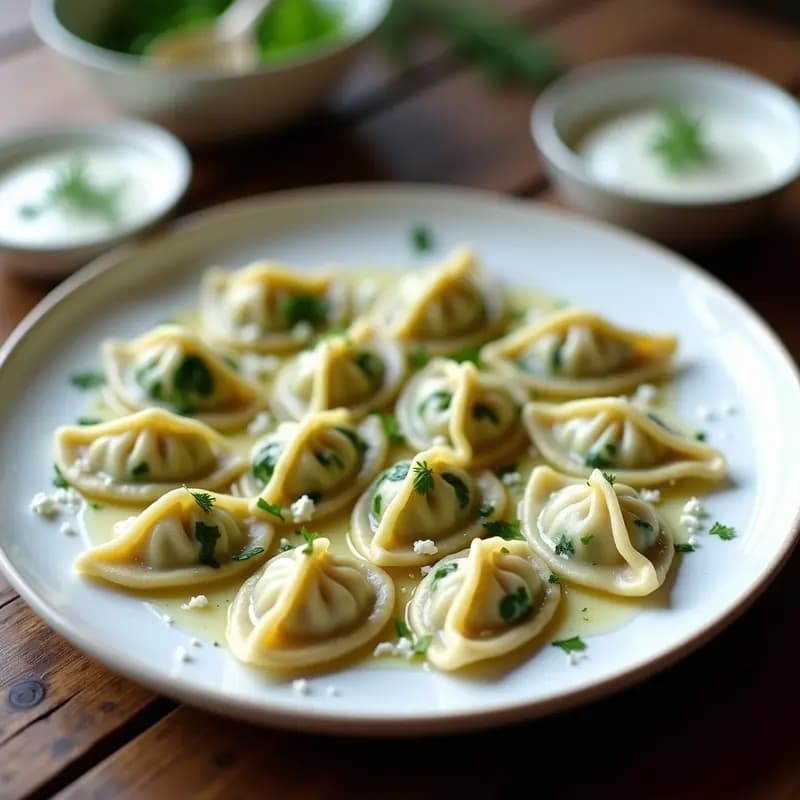 Dumplings de Espinacas y Queso Feta con Salsa de Yogur y Eneldo: Entrante Polaco en 20 Minutos
