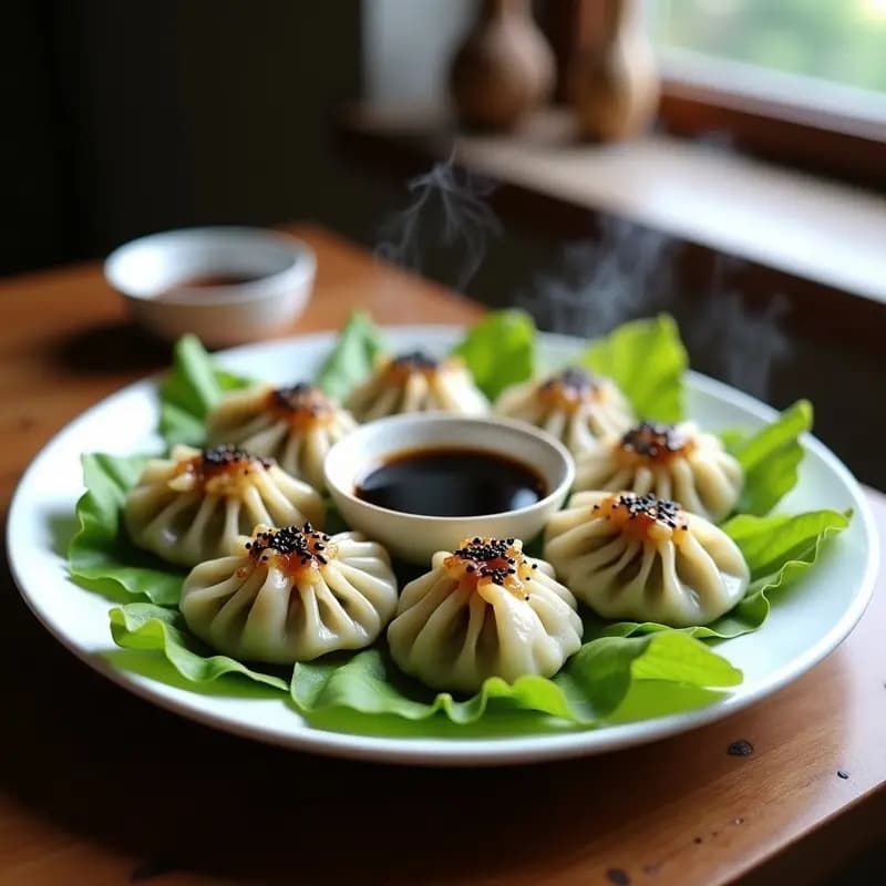 Dumplings Chinos de Espinacas y Tofu con Salsa de Sésamo Negro: Receta al Vapor