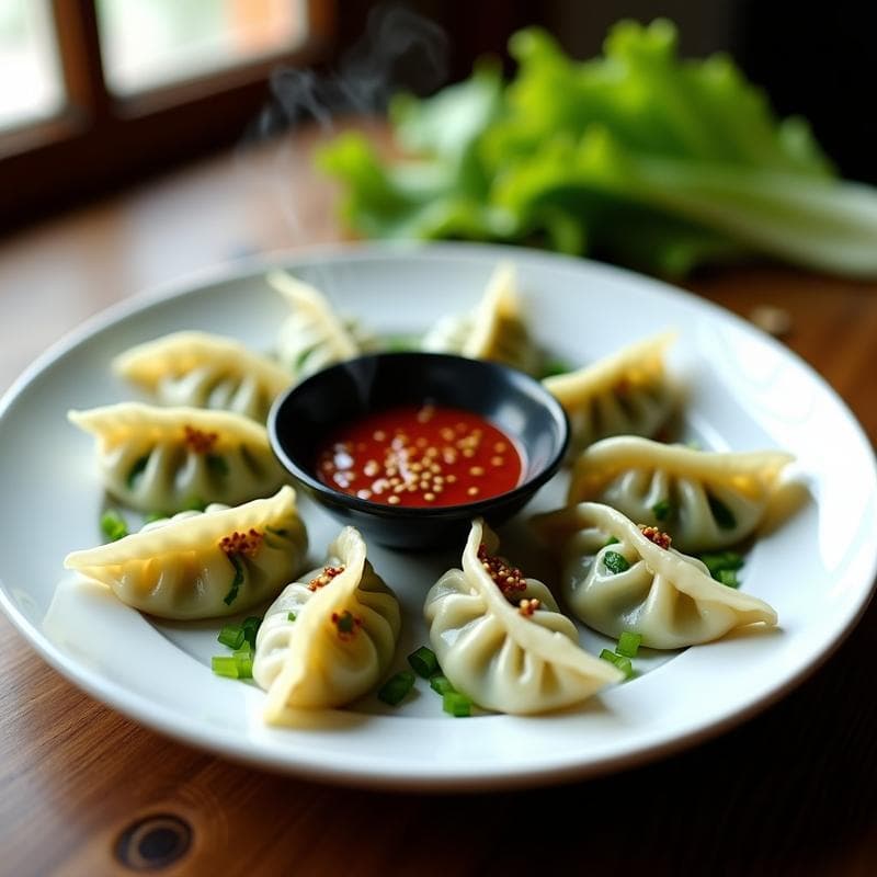 Dumplings de Espinacas y Tofu: Receta China Vegana al Vapor con Salsa Picante
