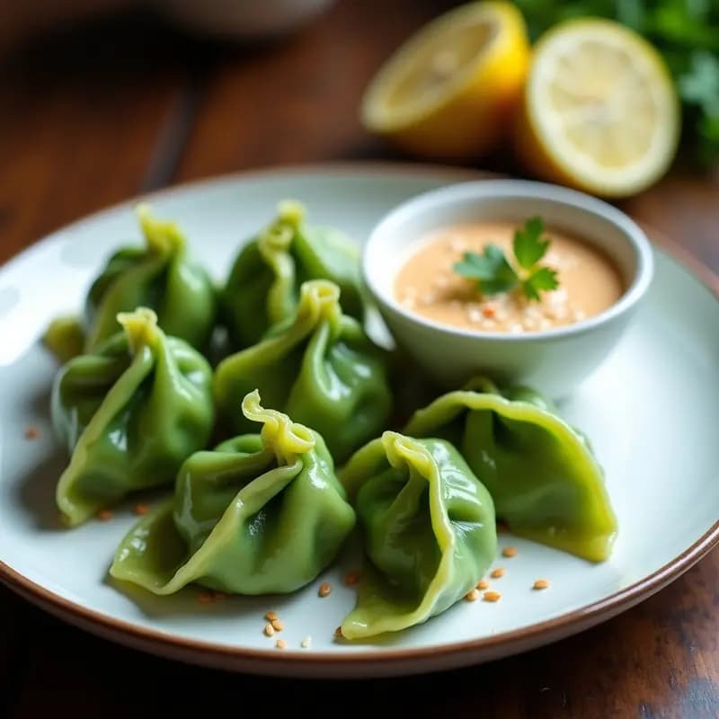 Dumplings de Espirulina y Camarones: Receta China en Airfryer con Salsa de Sésamo y Limón