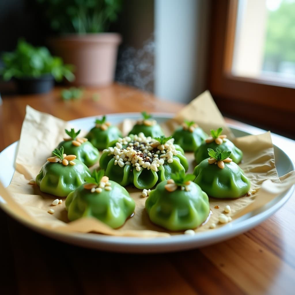 Dumplings de Espirulina y Queso Feta: Aperitivo Griego Vegano al Vapor en 15 Minutos