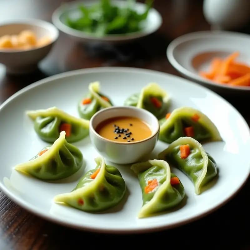 Dumplings de Espirulina y Zanahoria con Salsa de Jengibre: Receta China Vegana y Nutritiva
