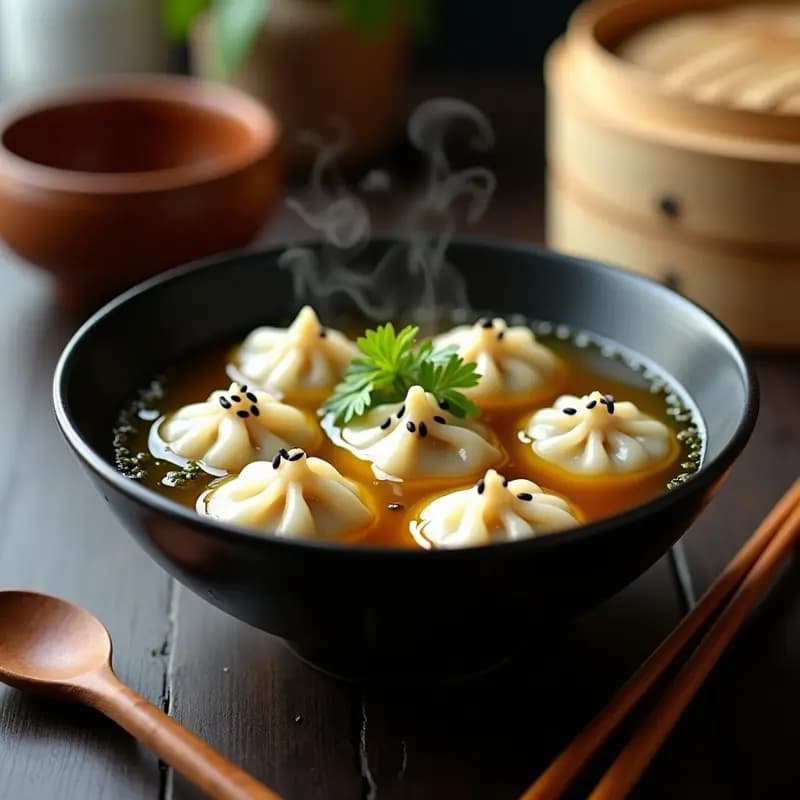 Dumplings de Hongos Shiitake y Repollo Napa con Caldo de Miso: Sopa China Vegana y Detox