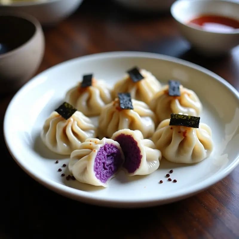 Dumplings Japoneses de Camote Morado y Queso de Cabra: gyozas Veganas al Vapor